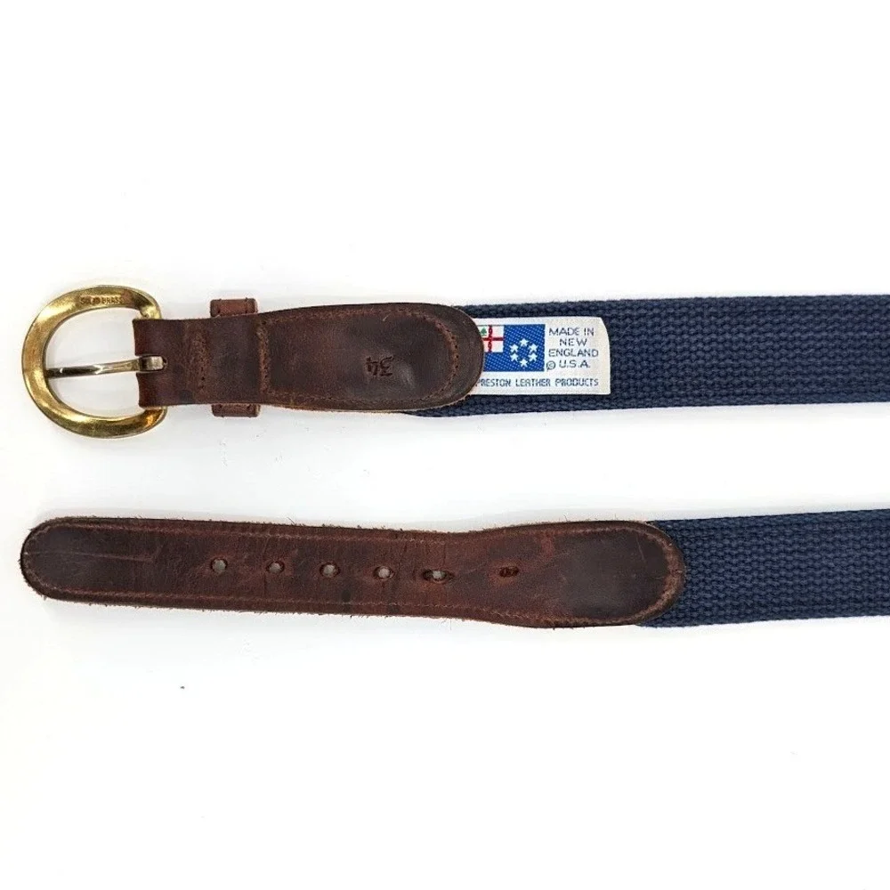 Preston Leather Products Mens Duck Goose Embroidered Belt Navy Blue Brass 34 - Picture 3 of 8